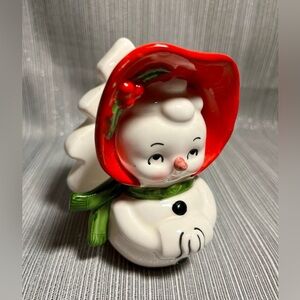 Vintage Lefton Ceramic Mrs SNOWMAN Napkin Holder Christmas Card Letter Holder